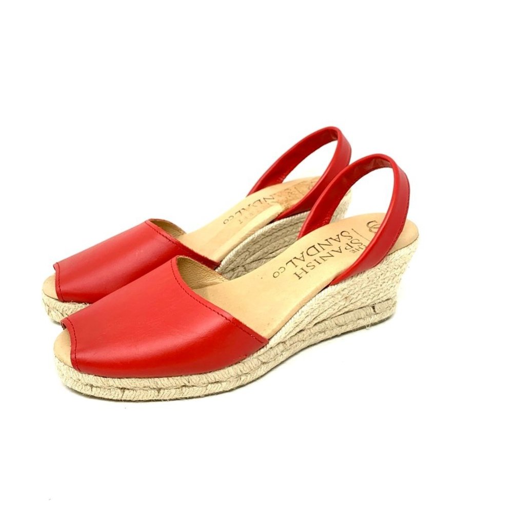The Spanish Sandal Co. Womens Espadrilles Sandals Red Peep Toe Slingback Size 8